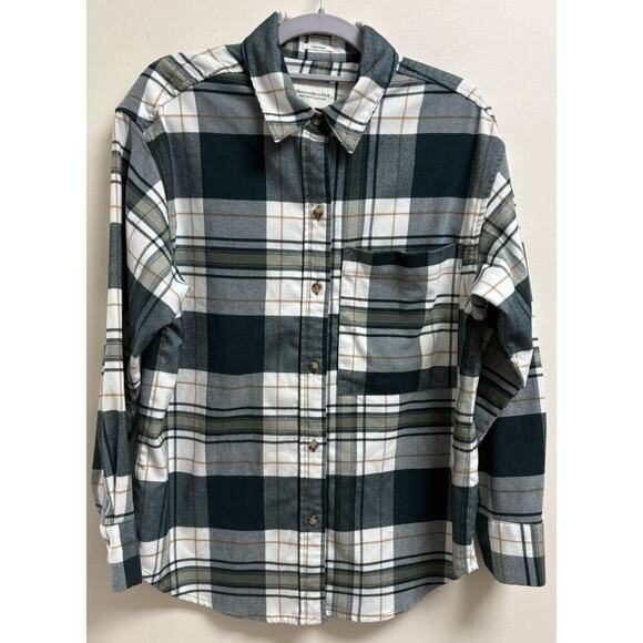Abercrombie & Fitch Tops - Abercrombie & Fitch Oversized Flannel Shirt Women’s S Plaid Green Gray Soft
